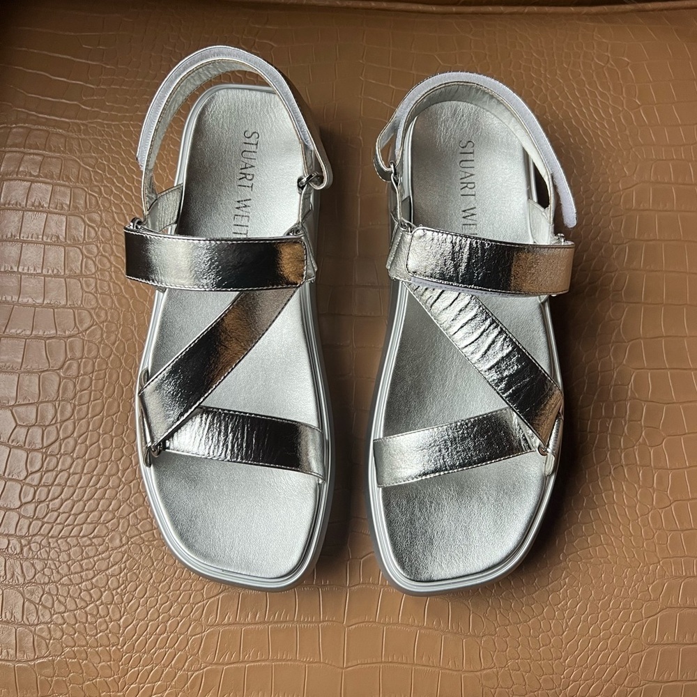 Stuart Weitzman Moxie Sport Women's Sandal Silver Size 10 M - Picture 8 of 8